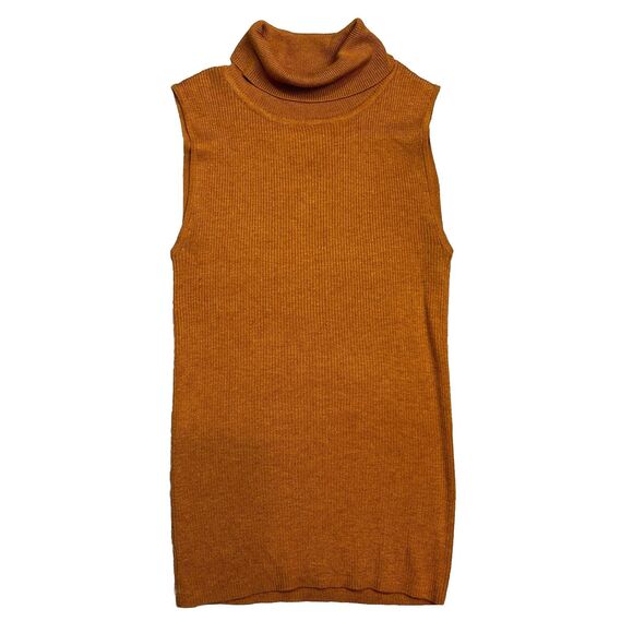 VERA MODA Sleeveless Ribbed Turtleneck Tank Orange Cotton Small - Picture 1 of 6